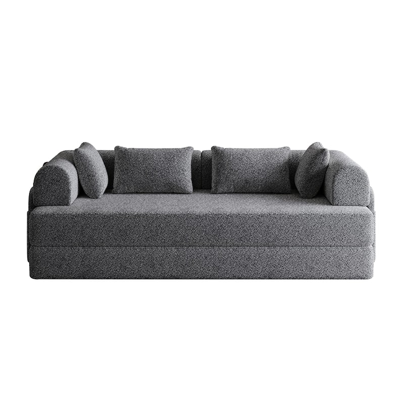 Chenille Floor Lounge Couch Convertible Sleeper Sofa Bed Folding Mattress with Cylindrical Pillow, Side Pocke and Metal Frame