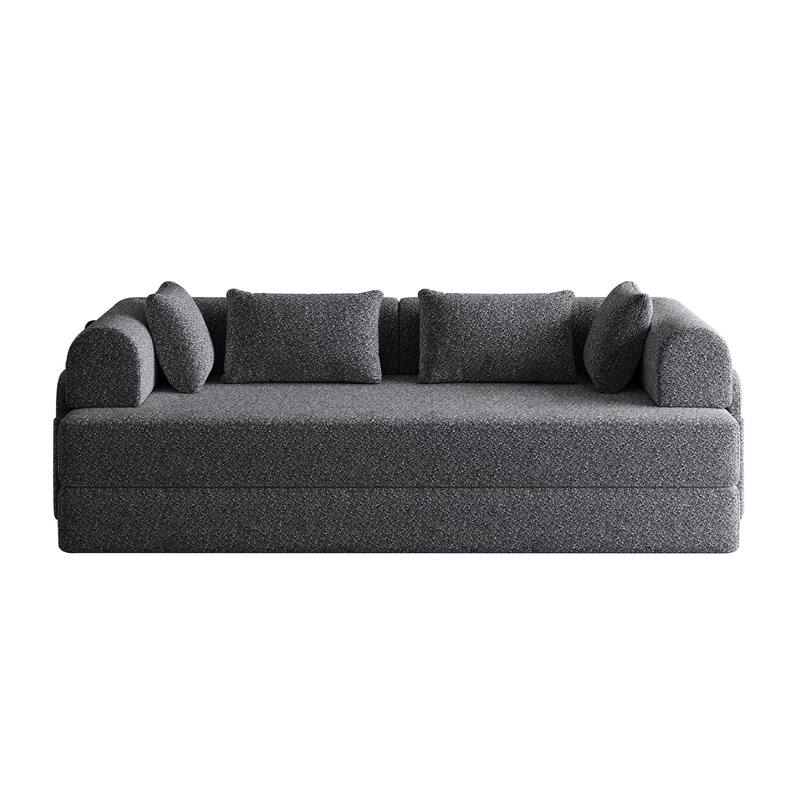 Roomfitters 78.7" Convertible Chenille Sofa Bed, Folding Sleeper Couch with Cylindrical Pillow and Side Pocket, Lounge Sofa