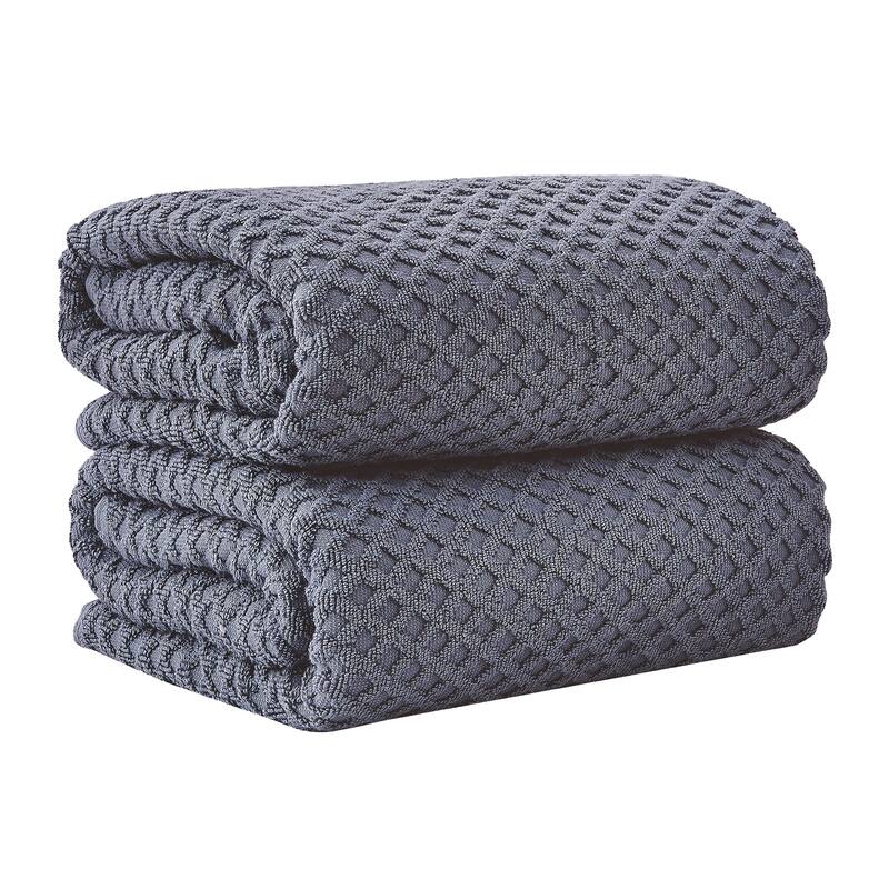 Linery & Co. Cotton Diamond Waffle Texture Bath Towels - Bath Sheet (Pack of 2) - Chambray Blue