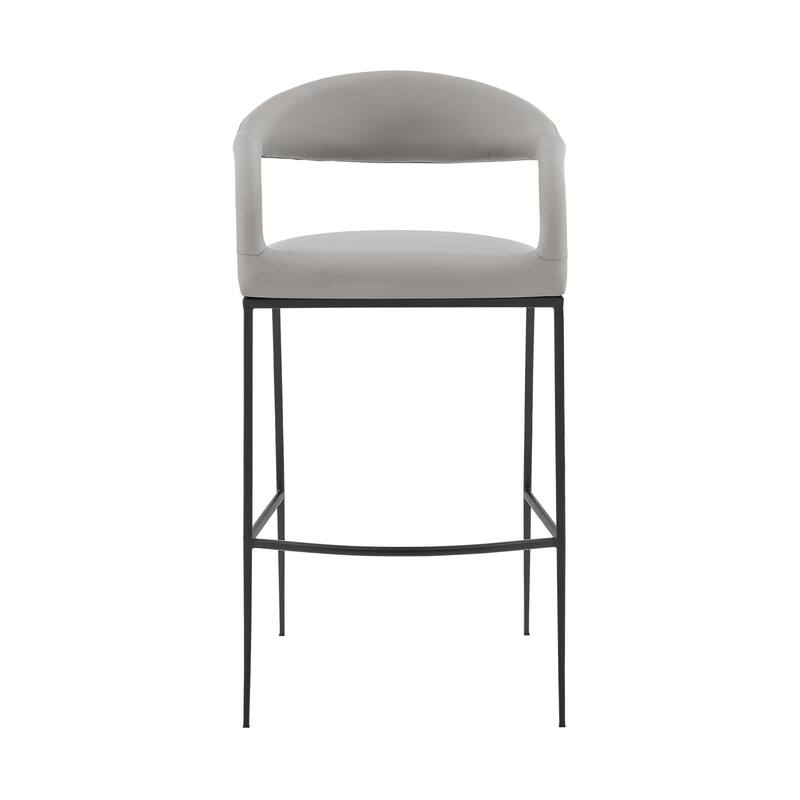 HomeRoots 26" Light Gray and Black Faux Leather and Iron Low Back Counter Height Bar Chair