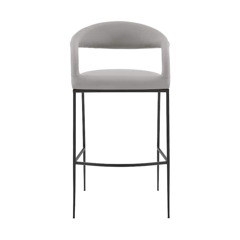 HomeRoots 30" Light Gray and Black Faux Leather and Iron Low Back Bar Height Bar Chair