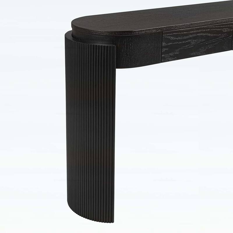 Console Table with Fluted Design,Oval Top and 2 Drawers for Entryway and Living Room