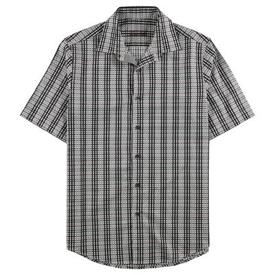 Tasso Elba Mens Check Button Up Shirt, Grey, Small