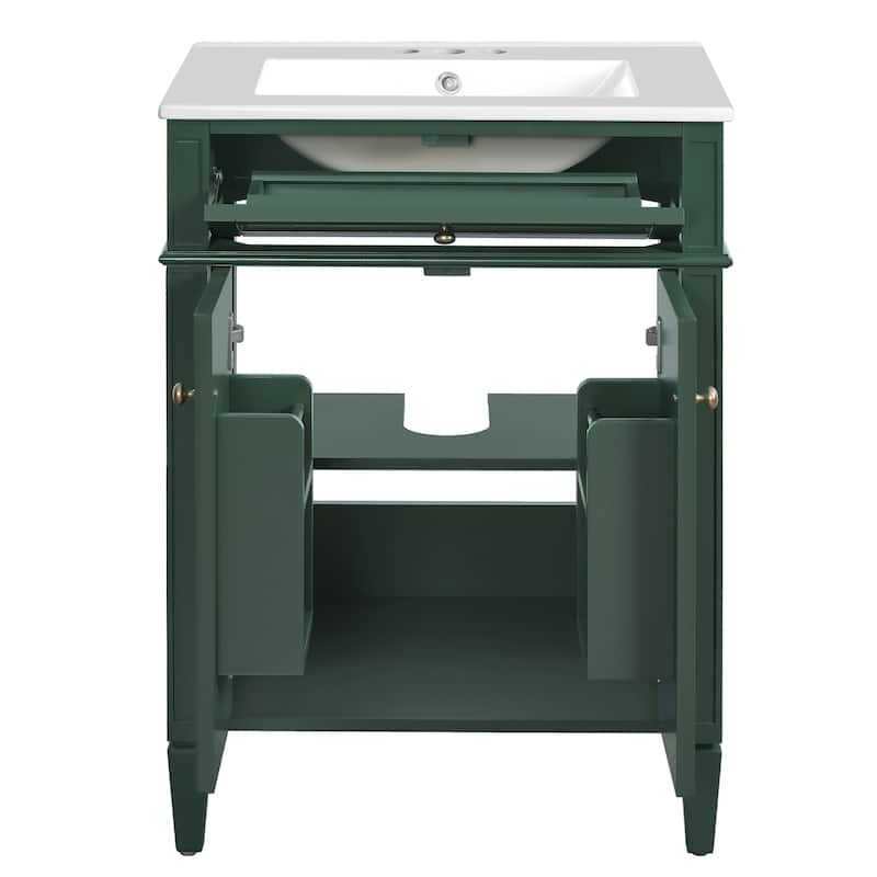 24" Bathroom Vanity With 2 Doors And Tip-Out Drawer, Bathroom Storage Cabinet With Sink, Soft-Closing Doors With Organizers