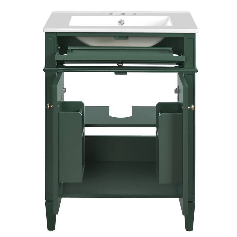 24" Bathroom Vanity with Sink Bathroom Storage Cabinet with 2 Doors and Tip-Out Drawer, Soft-Closing Doors with Organizers