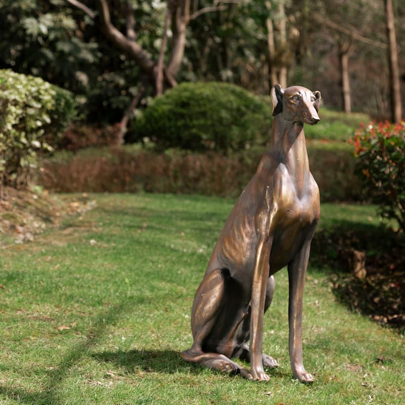Glitzhome 30"H Morden MgO Bronze Sitting Guardian Greyhound Dog Garden Statue Porch Sculpture Indoor Outdoor