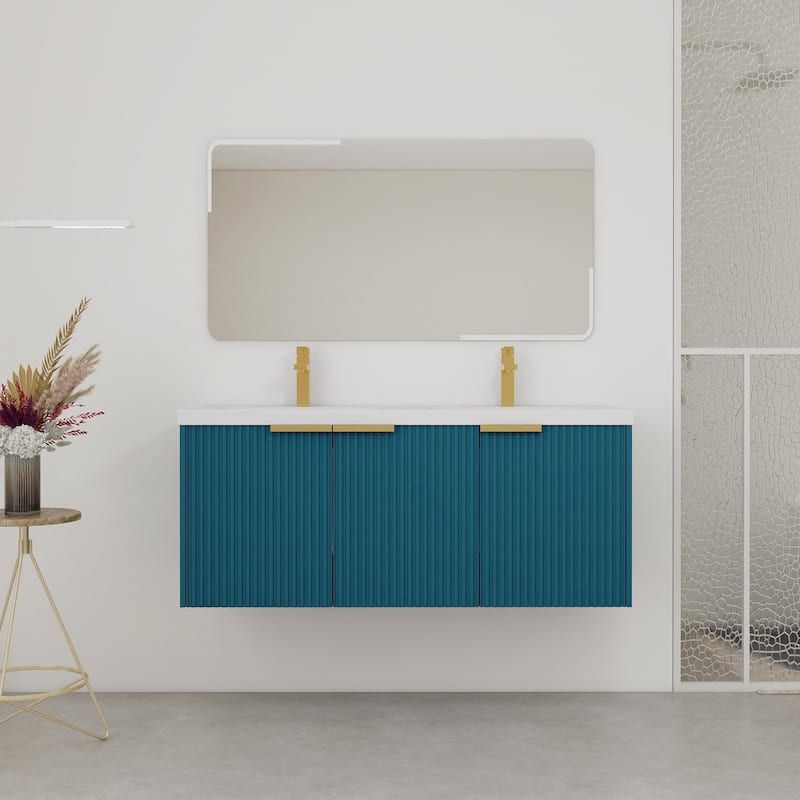 Wall Mounted Bathroom Vanity with Resin Double Sink