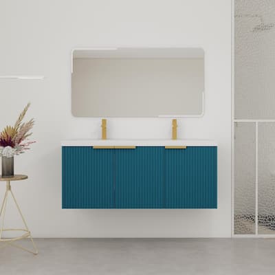 Wall Mounted Bathroom Vanity with Resin Double Sink