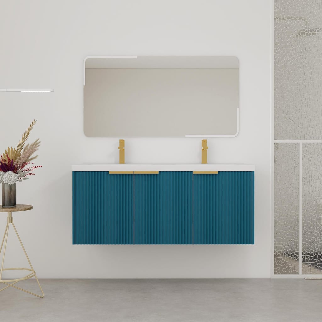 Wall Mounted Bathroom Vanity with Resin Double Sink