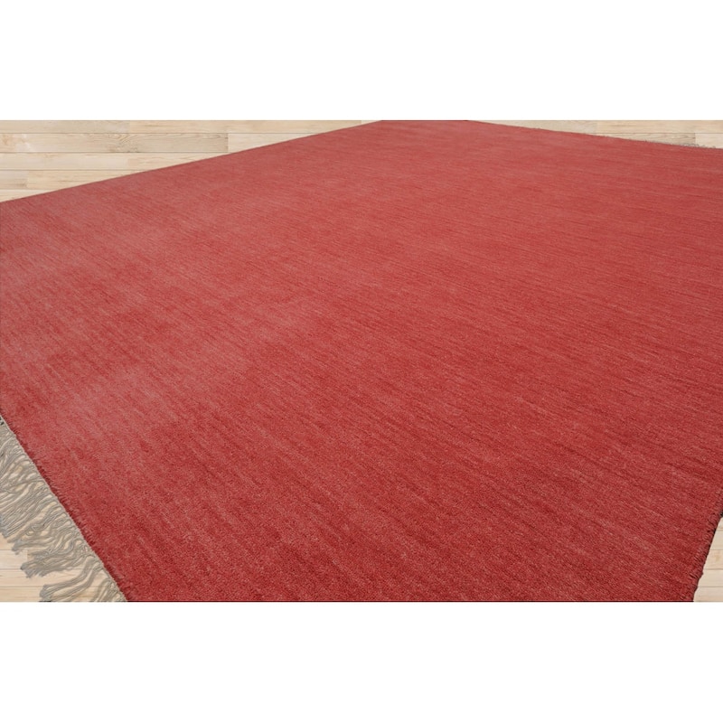 Hand Loomed Coral, Solid Wool Traditional Oriental Area Rug