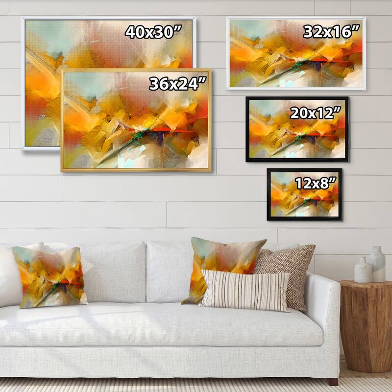 Designart "Yellow And Orange Paint Storm Impression II" Modern Framed