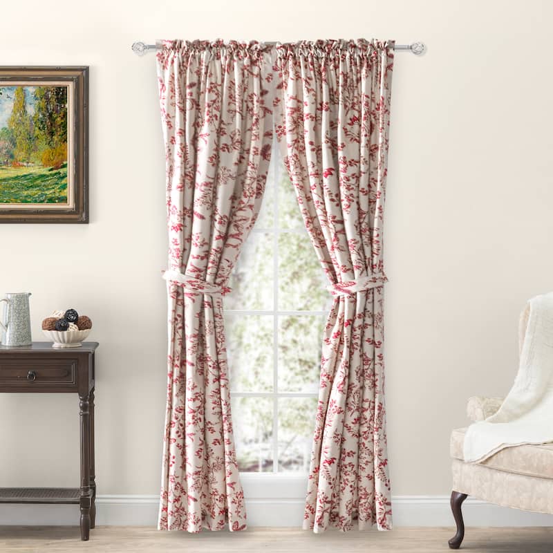 Waverly Gardens Tailored Panel Pair with tiebacks or Tailored Valance - 84"W x 84"L Panel Pair(42"W per panel) - Garnet