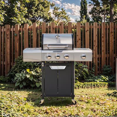 3 Burner Outdoor BBQ Grill Portable Charcoal Cooking Station with Side Stove, for Picnic Camping and Backyard