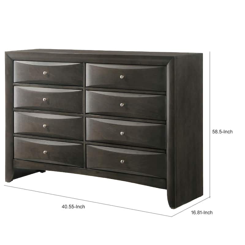 Spacious Wooden Dresser with Beveled Drawer Fronts, Gray