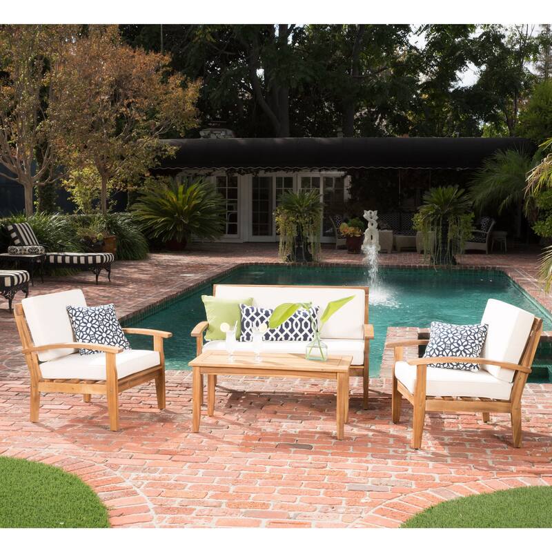 Peyton 4-piece Outdoor Wooden Chat Set by Christopher Knight Home - Beige