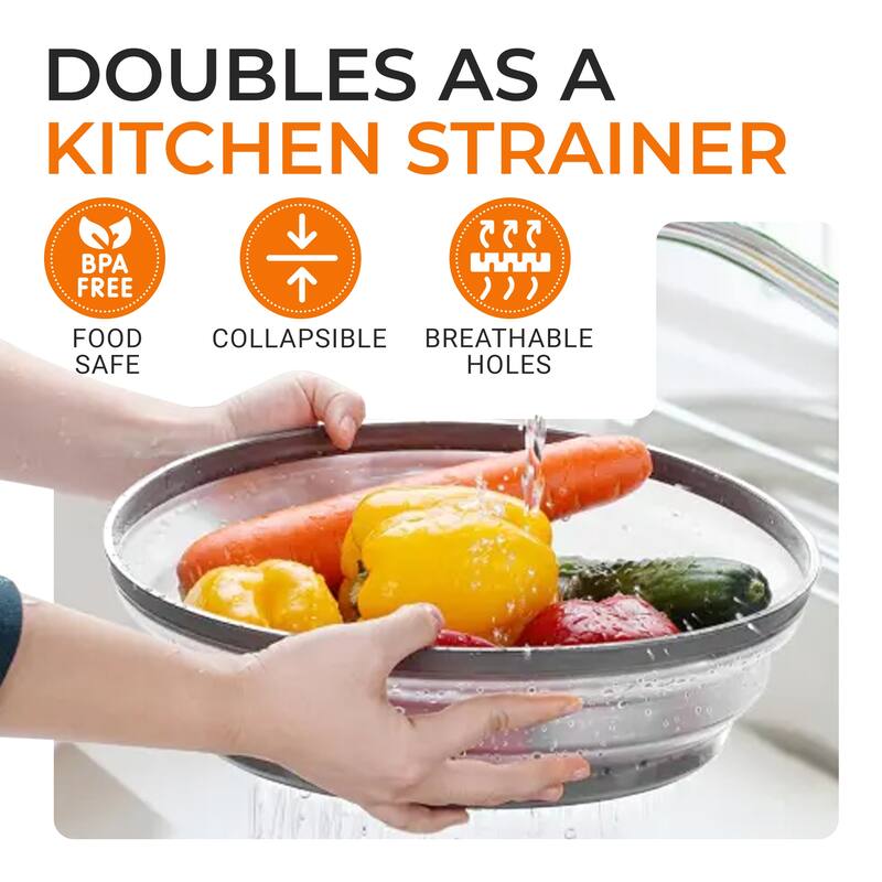 Cheer Collection Collapsible Microwave Splatter Cover 10.5 Inch Vented Food Lid Gray