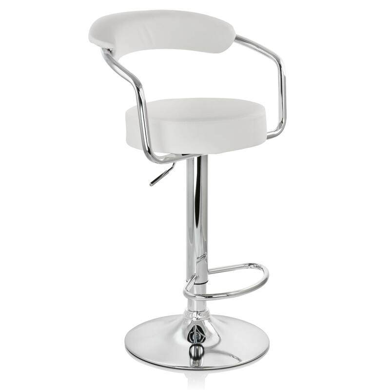 Elama Faux Leather Retro Adjustable Swivel Bar Stool White Chrome Handles and Base Set of 2