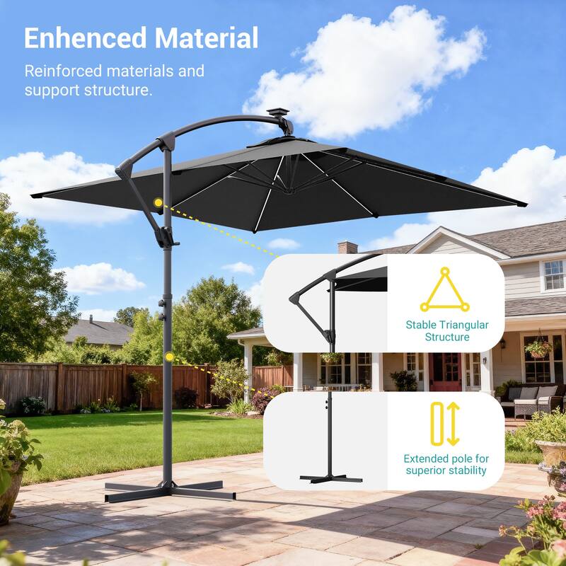 Sonkuki Outdoor 8.2x8.2FT LED lighted Patio Offset umbrella for Garden