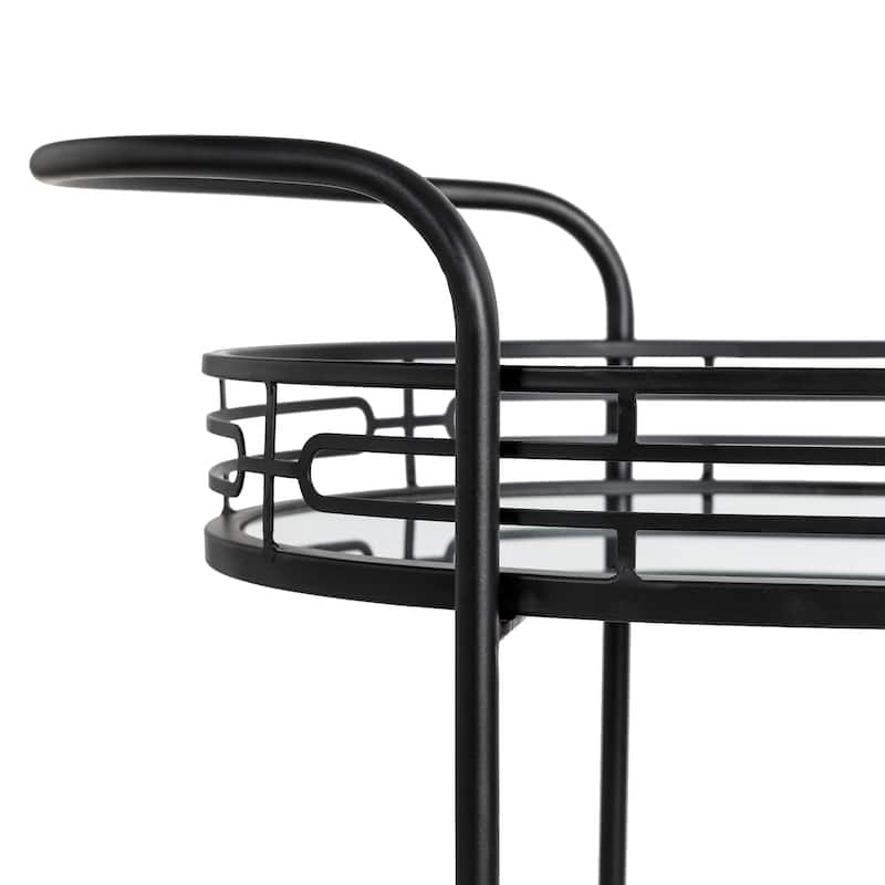 Silver Orchid Marsh Oval Mirrored Glass Top New Bar Cart with wheels