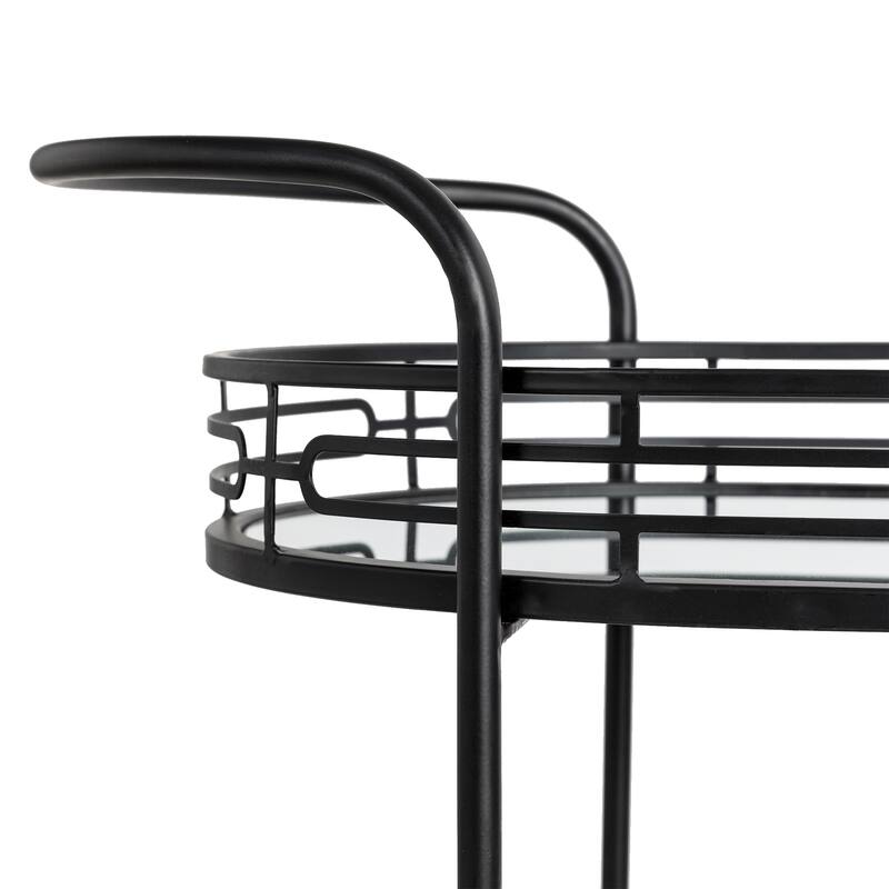Silver Orchid Marsh Oval Mirrored Glass Top New Bar Cart with wheels