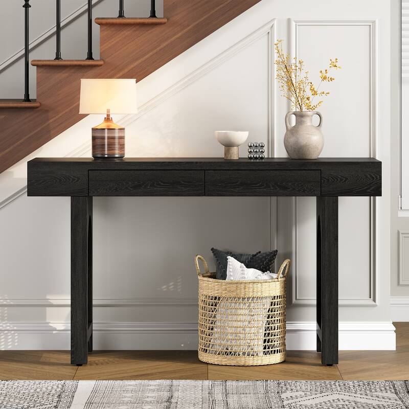 52 Inch 2 Drawers Console Table/Bar Table with Natural Wood Finish