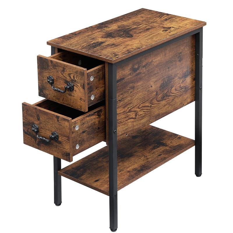 Modern Narrow Nightstand Set of 2 with 2-Drawer