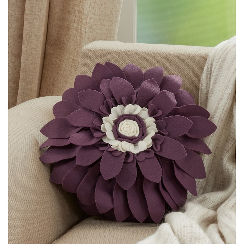 Felt Flower Design Poly-Filled Throw Pillow - Violet