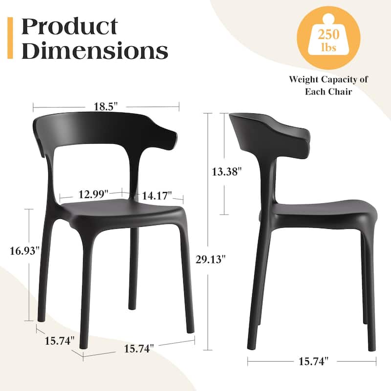 Javlergo 4-Pack Stackable Plastic Chairs for Indoor & Outdoor Use 250lb Capacity Horn Back Design Patio Dining Chairs