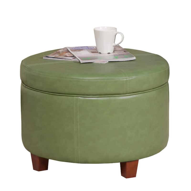 Porch & Den Rockwell Green Faux Leather Round Storage Ottoman