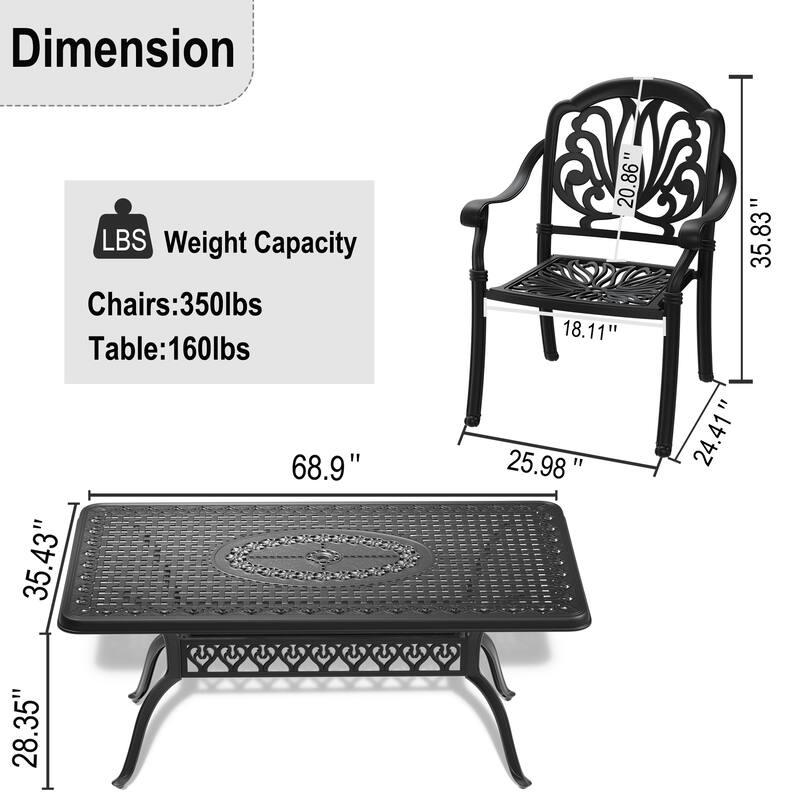 5-Piece Cast Aluminum Outdoor Dining Set with Brown Seat Cushions