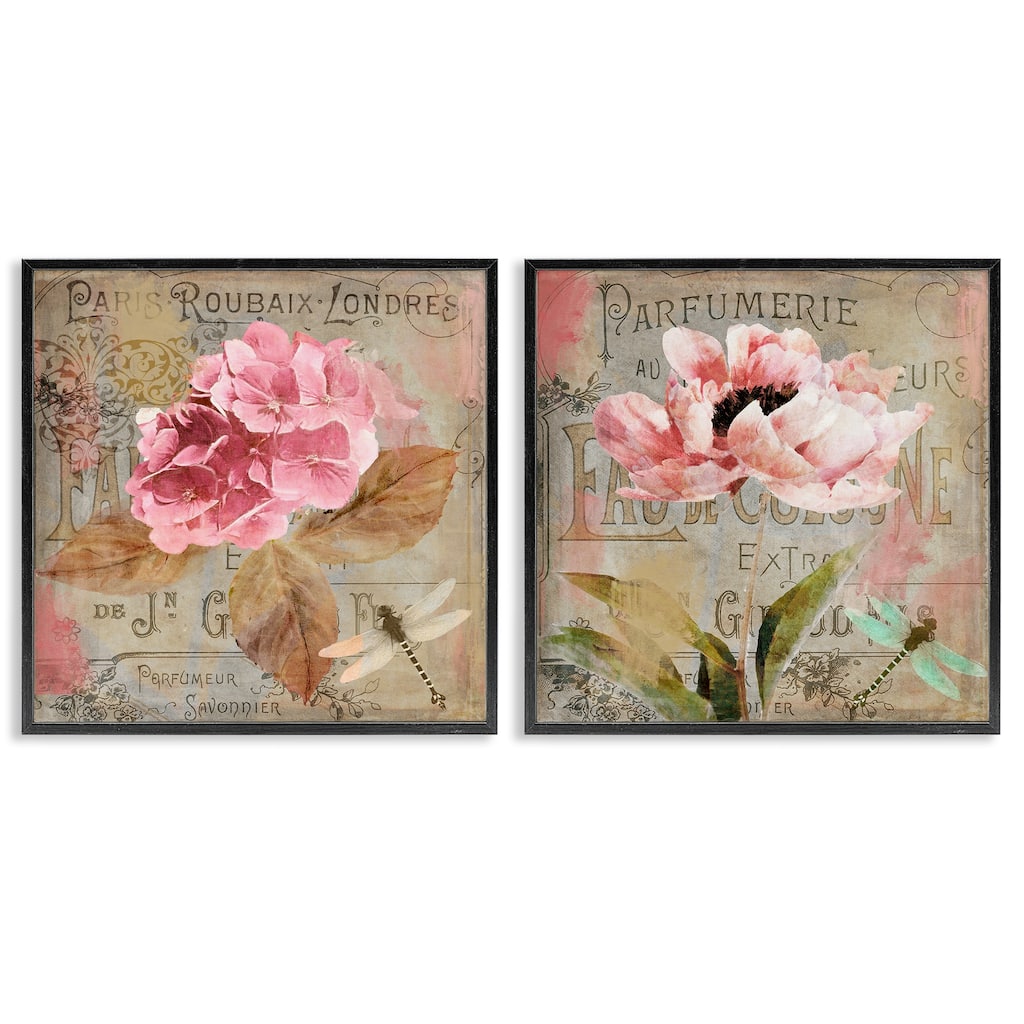 Stupell Vintage Collage French Florals Framed Giclee Art Design By Sasha (Set of 2)