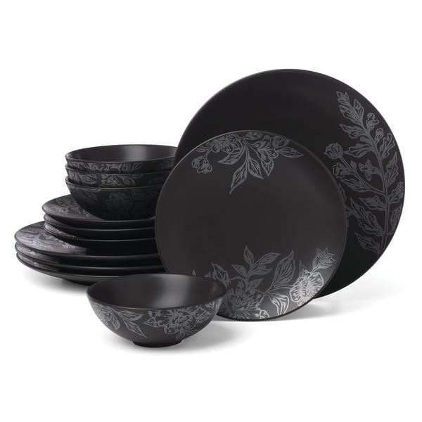 Oneida Roseto 12-Piece Dinnerware Set, Charcoal