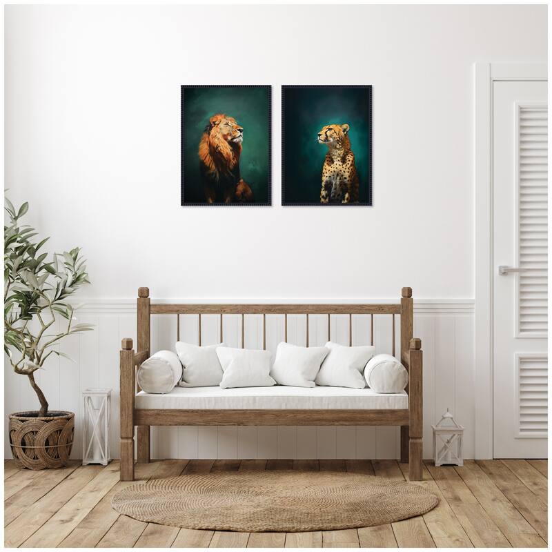 Kate and Laurel Twlight Lion and Cheetah 2 Piece Framed Canvas Wall Art Set by The Creative Bunch Studio