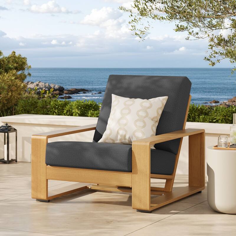 Lirienne Outdoor Patio Aluminum Faux Wood Armchair - Charcoal Natural
