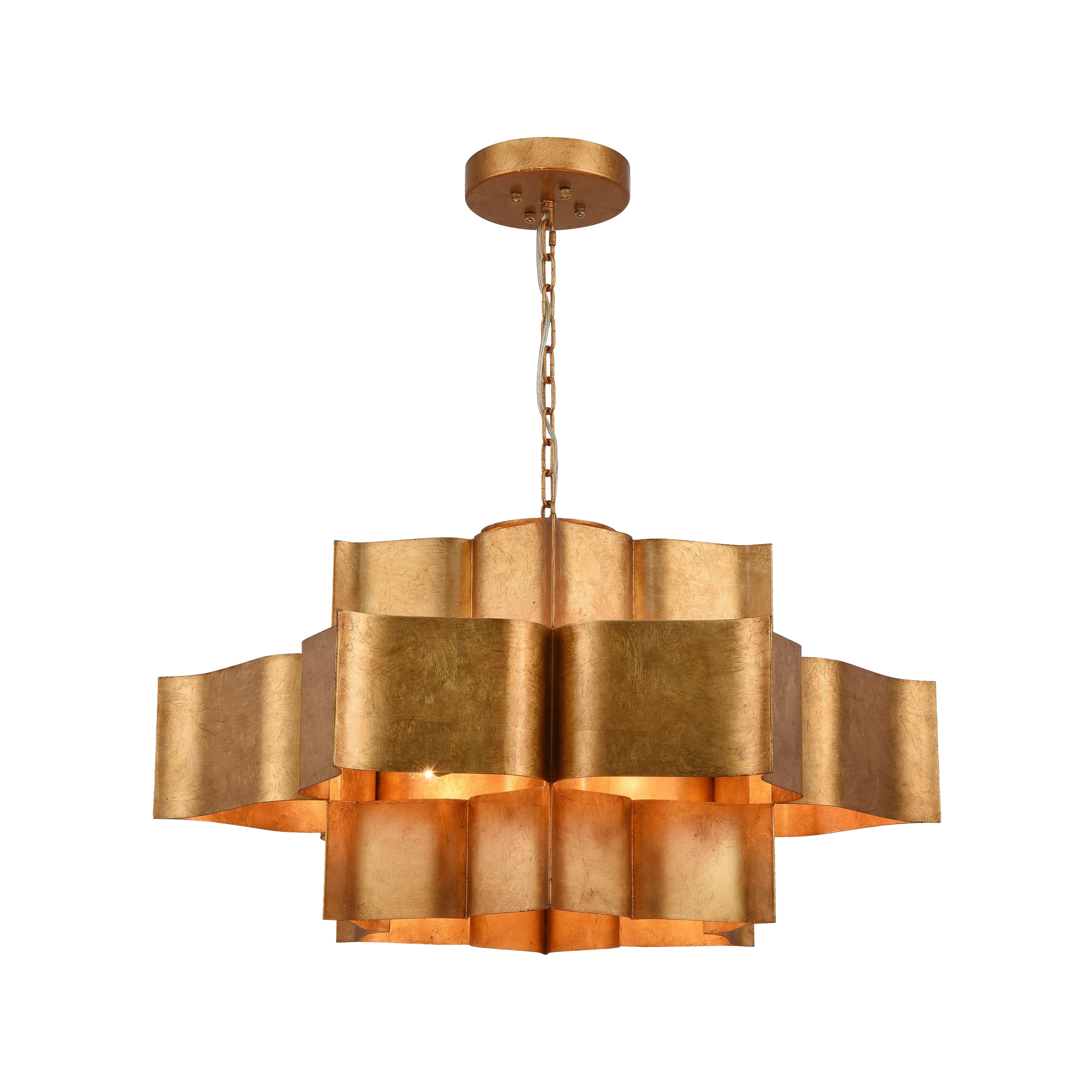 12-Light 3 Tier Gold Leaf Metal Frame Light Fixture