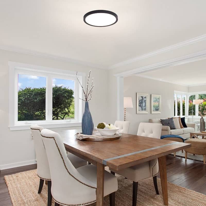 24 Watts Round Tricolor Selectable LED Flush Mount Ceiling Light for Dining Room Living Room Bedroom Kitchen - 9.06"Dx0.91H"