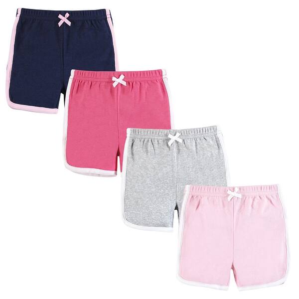 slide 1 of 1, Hudson Baby Girl Shorts Bottoms 4-Pack, Pink Navy 0-3 Months - Pink Navy