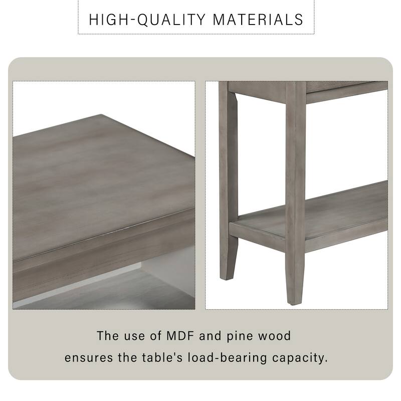 Rectangular Console Table Entrance Table with 3 Storage Drawers and Open Storage Shelf, Hallway Tables with Pine Leg