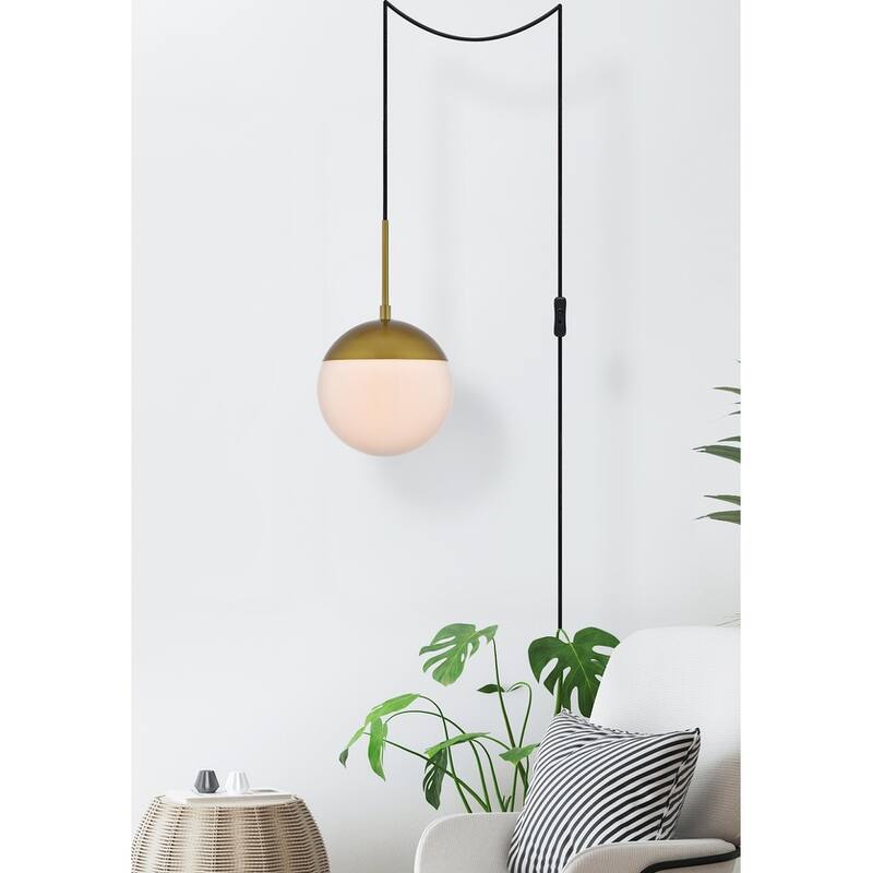 Elian 1-Light Plug in Pendant with frosted white shade - 8" Diameter