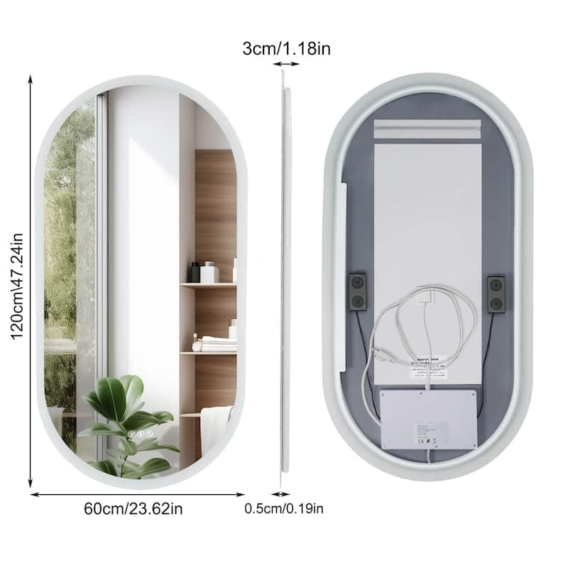 Oblong Bluetooth Led Lighted Bathroom Makeup Mirror Tempered Glass Backlit Vanity Mirror