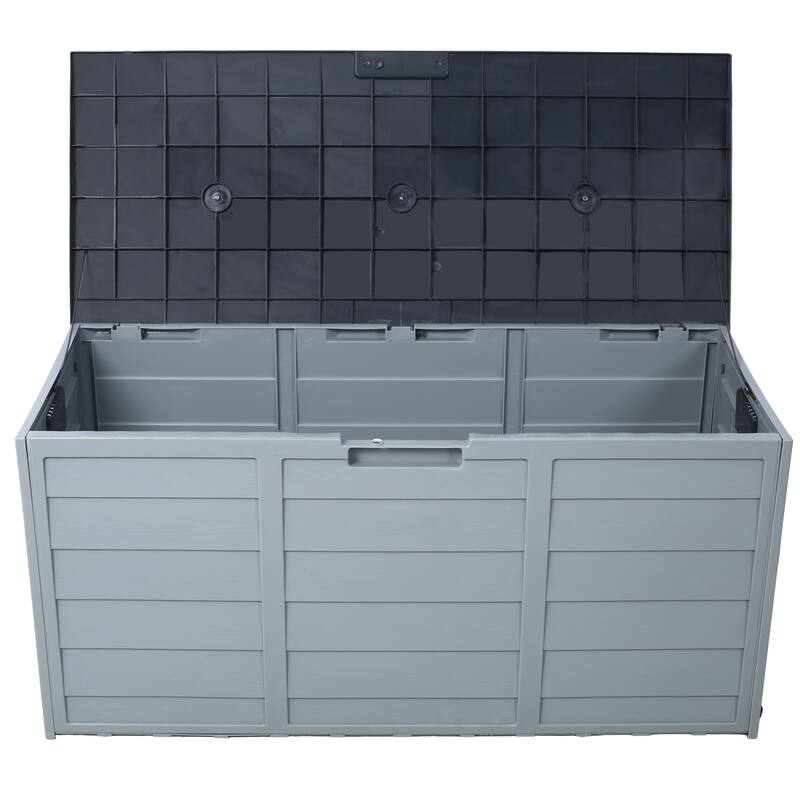 Grey Compact Wheeled Storage Deck Box with 4 Wheels and Weatherproof for Garage and Poolside Garden​​