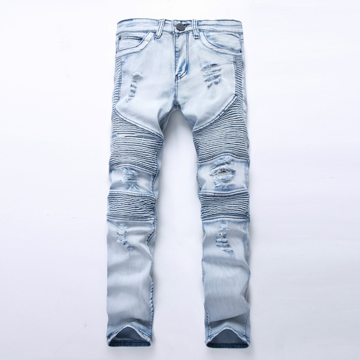 men's slim fit black stretch destroyed ripped skinny denim jeans