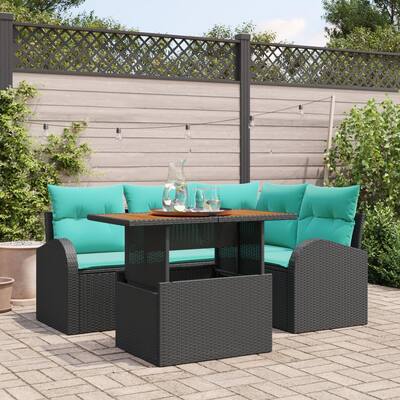 vidaXL 5 Piece Garden Sofa Set with Cushions Black Poly Rattan - 70.5×48.8×27.2