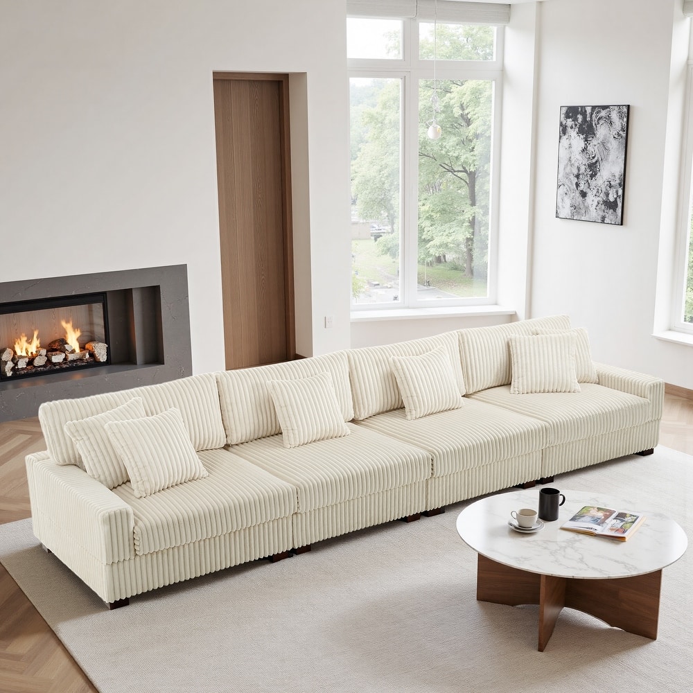 Modular Cotton Flannel Plush Sectional Sofa with Ottomans