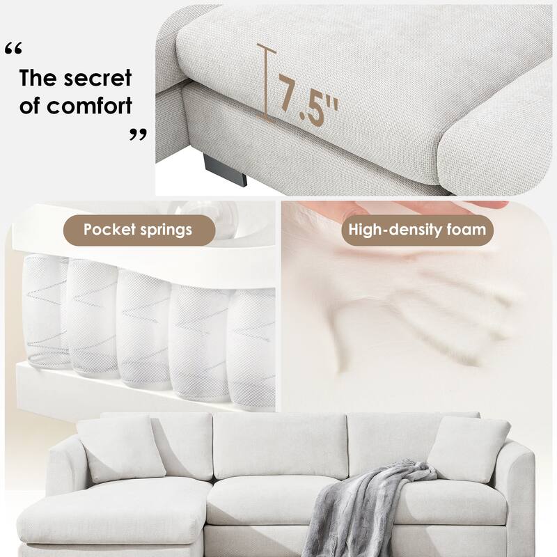 96" Chenille L-Shaped Sectional Sofa with Oversized Chaise, 4-Seater Cloud Couch and Includes 2 Pillows