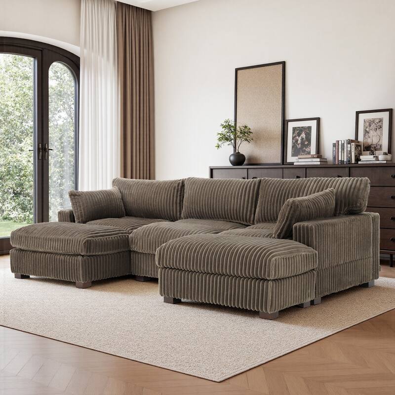 Modren Plush Oversized Modular Sectional Sofa Set with Chaise&Ottoman. - 4-piece/Light Grey - Left Facing