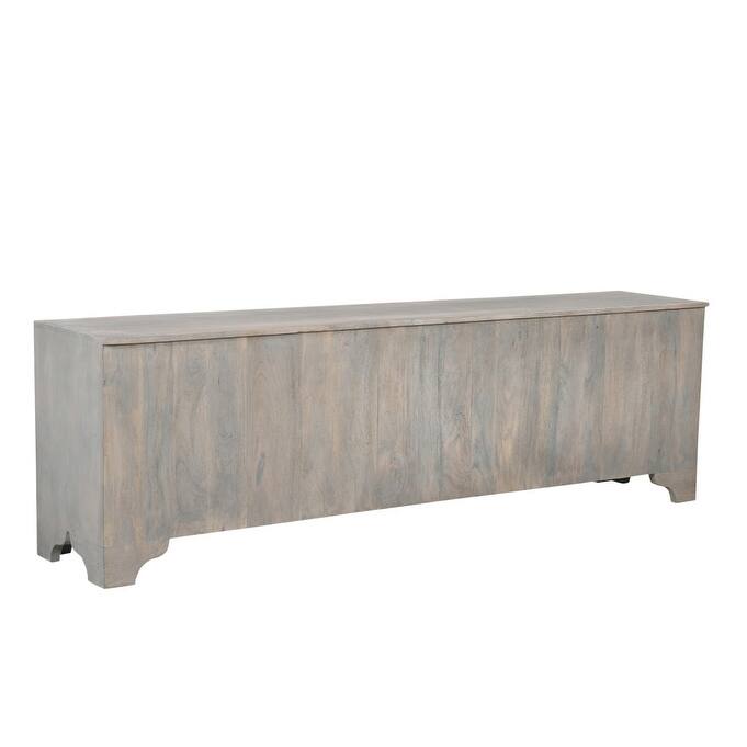 HomeRoots 79" Gray Carved Scrollwork Distressed Solid Wood Enclosed Storage TV Stand - 79' X '24' X '16