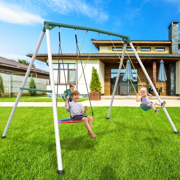 slide 2 of 8, 9.5' Heavy Duty Tall Swing Sets for Backyard for Kids and Adults