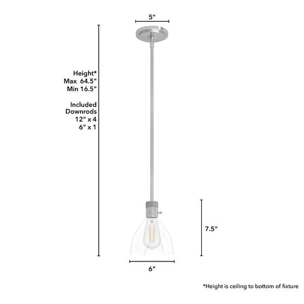 dimension image slide 0 of 2, Hunter 6" Van Nuys 1 Light Mini Pendant - Kitchen Island, Dining Room - Industrial, Modern, Transitional