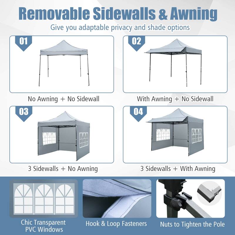 Costway 10 x 10 FT Pop up Canopy Tent with Sidewalls & Awning, Wheeled - See Details